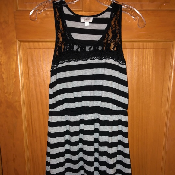 Stripped Dress with Lace Accents - Picture 1 of 3